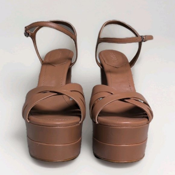 Schutz Keefa High Double Platform Sandals In Caramel Tan Nude Leather Sz 11 - Picture 10 of 12